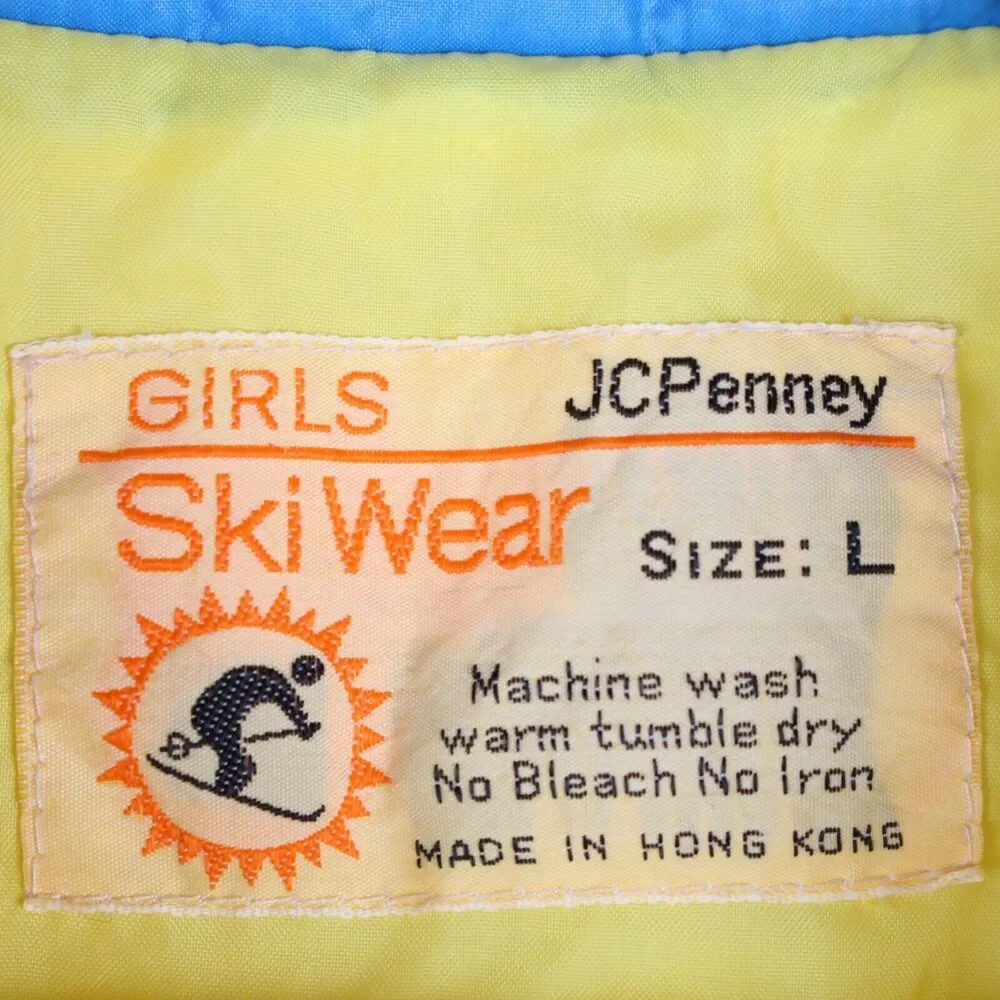 Vintage 80’s Girls Youth‎ Ski Jacket Size L JC Penney Puffer Yellow Striped Coat
